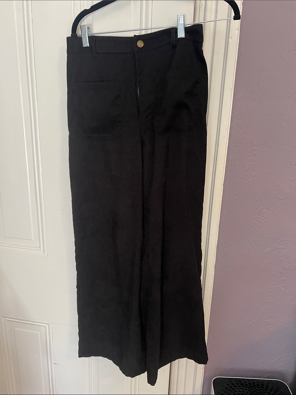 SHEIN Black Wide-Leg Women's Pants with Front Patch Pockets